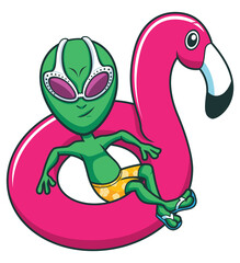 Alien on Flamingo Swim Ring