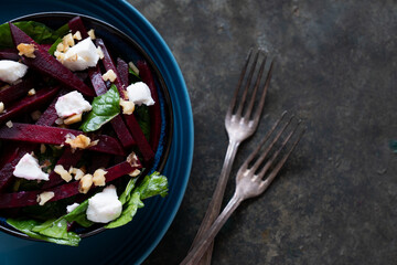 Beetroot Salad with spinach goat cheese and various nuts