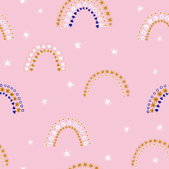 Seamless pattern with rainbow. Magic mood, kids room, fashion. 