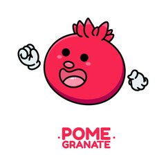 Fototapeta premium cute adorable happy red pomegranate fruit character cartoon doodle flat design style vector illustration
