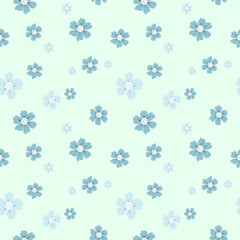 Seamless Pattern Floral Style Chaotic Arranged Light Blue Flowers Design Vector