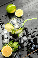 Fresh summer lemonade with blackberry