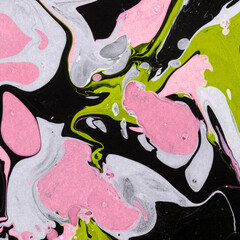 Obraz premium Colorful marble ink texture on watercolor paper background. Marble stone image. Bath bomb effect. Psychedelic biomorphic art.