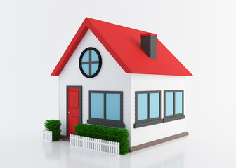 3D house with green plants. Construction concept. Isolated on white background with clipping path. 3D illustration