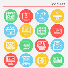 16 pack of bulletin  lineal web icons set
