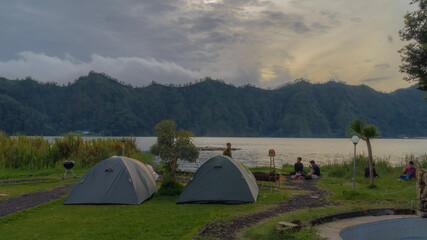 Camping beside the Lake with beautiful Mountain View