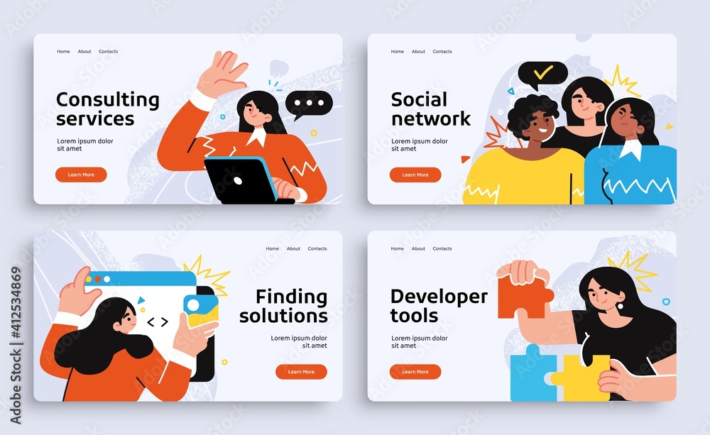 Poster set of presentation slide templates or landing page websites design. business concept illustrations.
