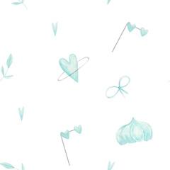 seamless pattern for valentine's day in blue tones watercolor illustration