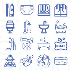 16 pack of wash  lineal web icons set