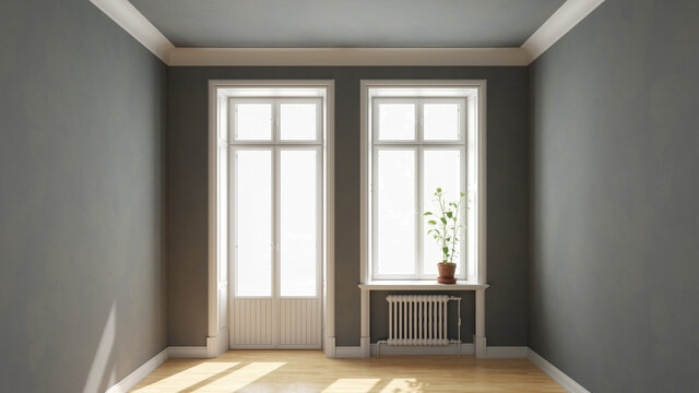Fenster und Balkontür in Raum von Altbauwohnung