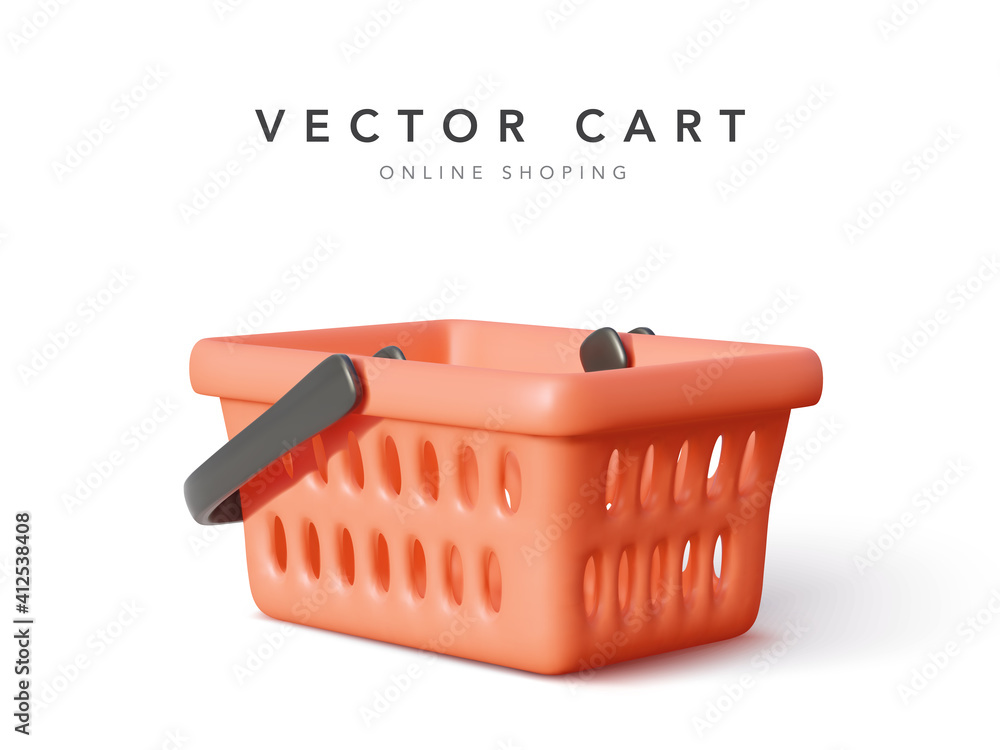 Poster empty shopping cart isolated on white background. realistic red shopping basket with shadow. vector 