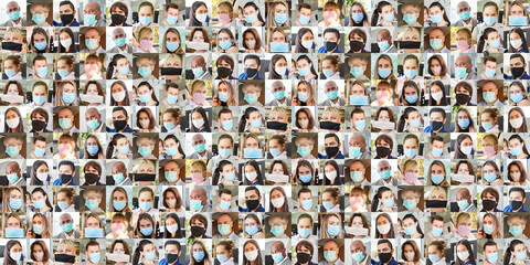 Panorama Menschen mit Mundschutz im Alltag