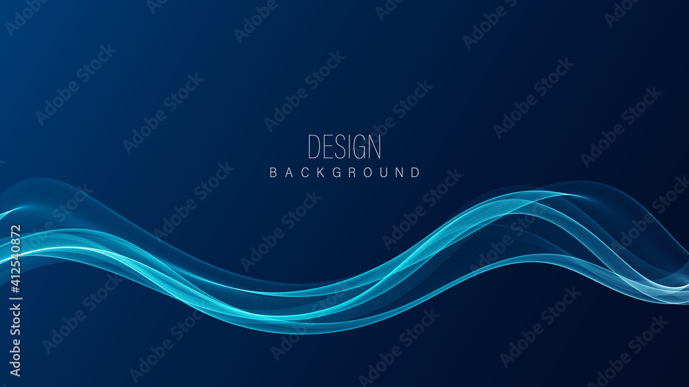 Poster abstract blue wave design element on dark background. science or technology waved element design