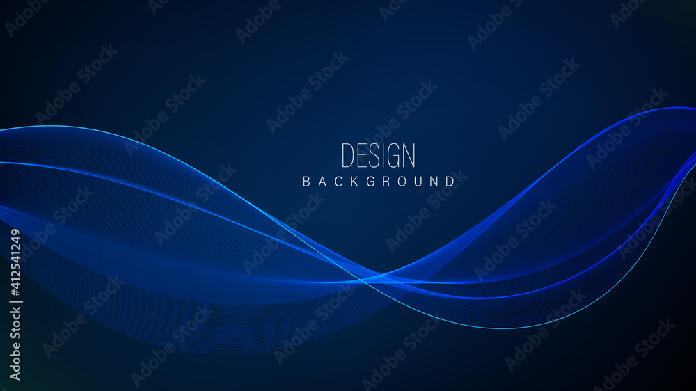 Poster abstract blue wave design element on dark background. science or technology waved element