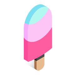 3 color Ice crem on a stick. Vector illustration in isometric style. 3d ice cream icon 