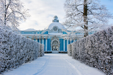 Grotto pavilion in Catherine park in winter, Tsarskoe Selo (Pishkin), Saint Petersburg, Russia