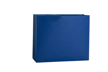 Blue paper bag with handle isolated on white background