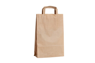 Brown paper bag with handle isolated on white background