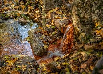 Mineral water spring in spa park of Marianske Lazne (Marienbad) - Czech Republic