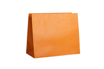 Orange paper bag with handle isolated on white background