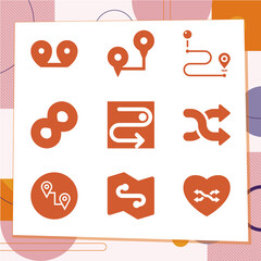 Simple set of 9 icons related to interstate