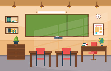 Empty Classroom Interior Education Elementary School Class Nobody Illustration
