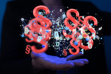 Law paragraph digital hologram background 3D rendering