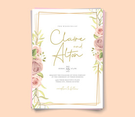 Hand drawn wedding card template with floral design