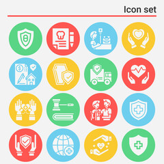 16 pack of medical insurance  filled web icons set