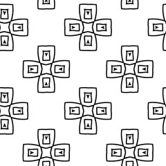  Geometric vector pattern with triangular elements. Seamless abstract ornament for wallpapers and backgrounds. Black and white colors.