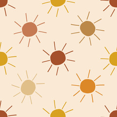 Sun only seamless vector pattern. Sunny dots Boho summer baby print. Earthy warm trendy colours. Solar abstract geometric shapes modern nursery fabric design.