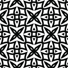 Geometric vector pattern with triangular elements. Seamless abstract ornament for wallpapers and backgrounds. Black and white colors.