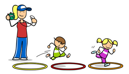 Frau als Übungsleiter beim Kinderturnen im Sportverein