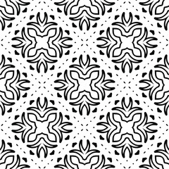  Geometric vector pattern with triangular elements. Seamless abstract ornament for wallpapers and backgrounds. Black and white colors.
