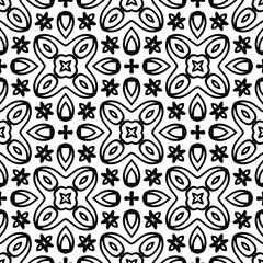  Geometric vector pattern with triangular elements. Seamless abstract ornament for wallpapers and backgrounds. Black and white colors.