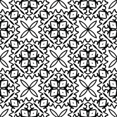  Geometric vector pattern with triangular elements. Seamless abstract ornament for wallpapers and backgrounds. Black and white colors.