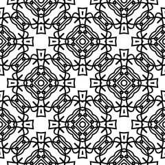  Geometric vector pattern with triangular elements. Seamless abstract ornament for wallpapers and backgrounds. Black and white colors.