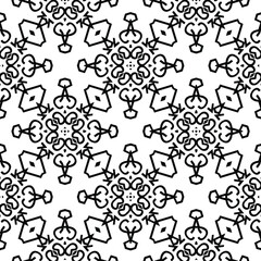  Geometric vector pattern with triangular elements. Seamless abstract ornament for wallpapers and backgrounds. Black and white colors.