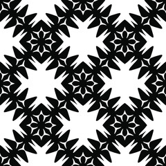  Geometric vector pattern with triangular elements. Seamless abstract ornament for wallpapers and backgrounds. Black and white colors.