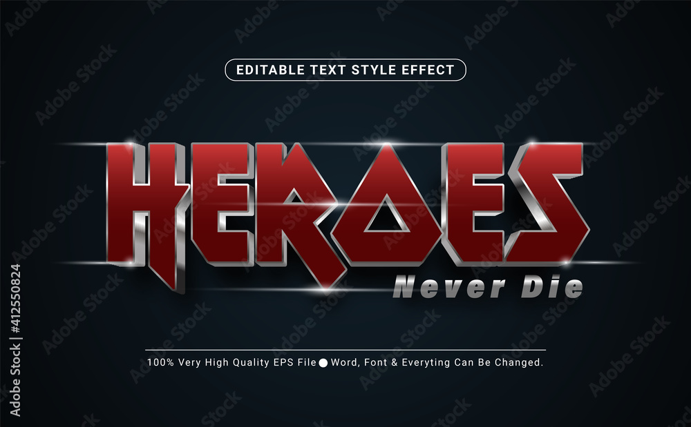 Aufkleber 3d heroes text effect, editable text effect