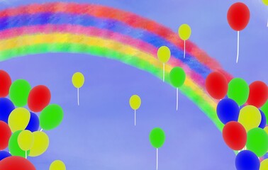 カラフルな虹と元気が出る沢山の風船
