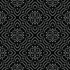  Geometric vector pattern with triangular elements. Seamless abstract ornament for wallpapers and backgrounds. Black and white colors.