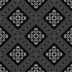  Geometric vector pattern with triangular elements. Seamless abstract ornament for wallpapers and backgrounds. Black and white colors.