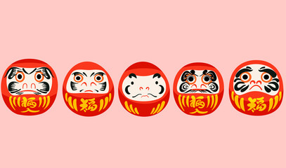 Fototapeta premium Isolated daruma collection . Set of various Japan culture elements. Asian decoration cartoon clipart.