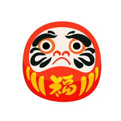 Daruma doll isolated vector illustration. Traditional Japan symbol, culture design element. Fortune, glory, asian symbol in cartoon style.