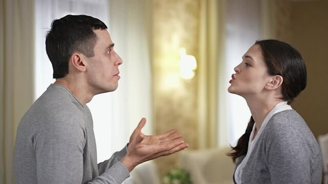 Husband and wife argue and shout at each other
