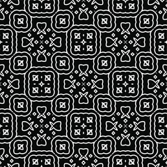  Geometric vector pattern with triangular elements. Seamless abstract ornament for wallpapers and backgrounds. Black and white colors.