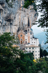Madonna della Corona sanctuary in Ferrara di Monte Baldo. Tourist attraction and famous place of...