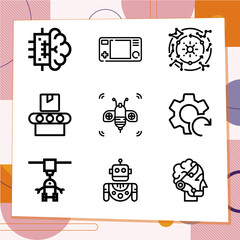 Simple set of 9 icons related to mechanism