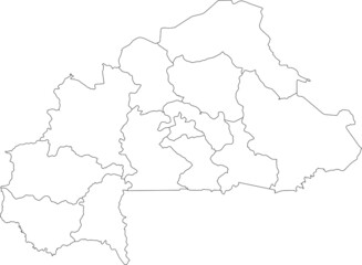 White vector map of Burkina Faso with black borders of its regions